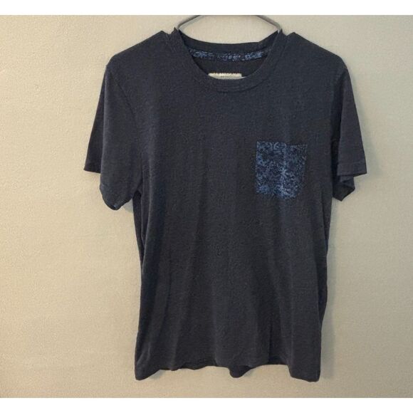 Abercrombie & Fitch L Dark Heather Pocket Tee T-Shirt Navy Blue Chest Pocket - Picture 1 of 2